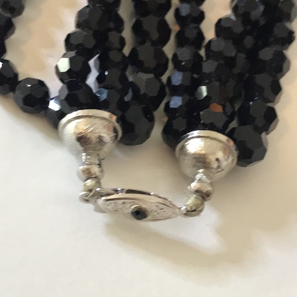 Black bead choker necklace multi strand - Picture 2 of 6